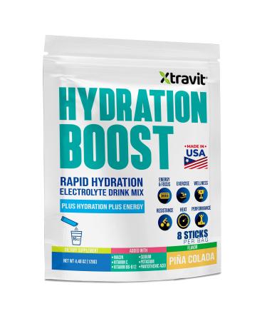 Hydration Boost Electrolyte Powder PINA Colada Instant Drink Mix Packets Electrolytes for Energy Focus & Recovery Hydrate Fast with Clean Ingredients 8 Single Serve Sticks 4.48 oz. Pina Colada 4.48 Ounce (Pack of 1)