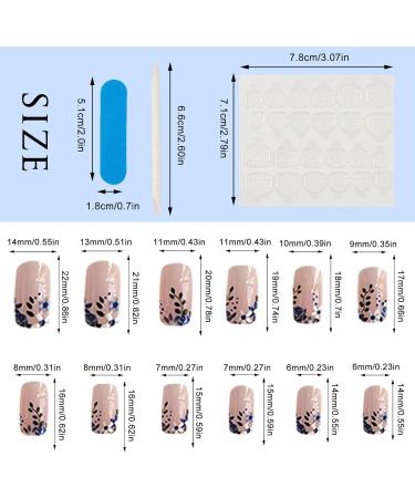 NICENEEDED Short Blue Flower Press on Nails French Floral Leaf Square Glossy Acrylic Nails Stick on Nails Spring Summer Nude Full Cover False Nails with Jelly Glue for DIY Nail - Buy Online on GoSupps.com