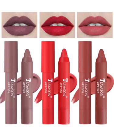 3 Colors Smooth Matte Lipstick Pack Set Velvet Air Matte Crayon Lipstick Color Charm Lasting Non-fading Lipstick Makeup Long Lasting Matte Waterproof Not Fade Cream Lipstick Lip Makeup(Set-C) SET C(07+08+09)