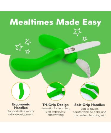 Nana's Manners Stage 3 Cutlery Set- Children's Knife & Fork for Self-Feeding- Ages 3 & Up- Silicone Handles- Non-BPA- Borneo Green - Buy Online on GoSupps.com