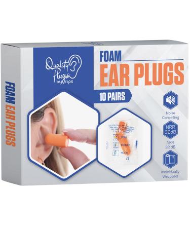 Quality Foam Ear Plugs 10 Pair - 32dB Soft Foam Ear Plugs for Sleeping Noise Cancelling Disposable - Individually Wrapped High Decibel Ear Plugs for Noise Reduction Construction Work Shooting Music