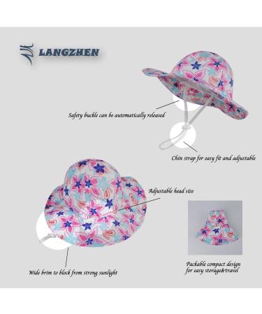LANGZHEN Baby Girls Beach Sun Hat with Chin Strap | Adjustable Toddler Kids Wide Brim Summer Play Hat | Maple Leaves Design | 1-2 Years - Buy Online on GoSupps.com