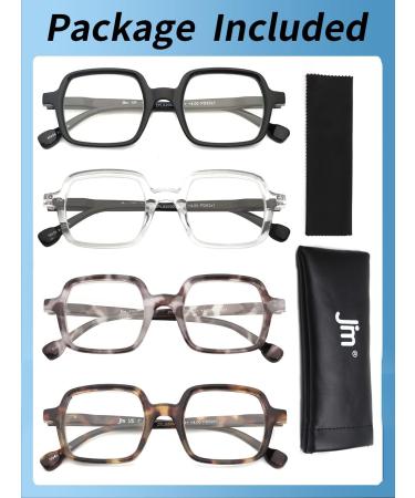 JM 4 Pack Square Reading Glasses - Blue Light Blocking Computer Readers for Men & Women - Mixed Colors Spring Hinge 1.25x - Buy Online on GoSupps.com