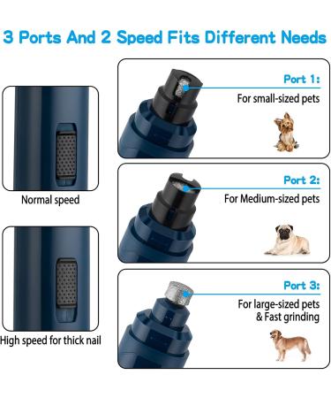 Casfuy Dog Nail Grinder Upgraded - Professional 2-Speed Electric Rechargeable Pet Nail Trimmer Painless Paws Grooming & Smoothing for Small Medium Large Dogs & Cats (Navy Blue) - Buy Online on GoSupps.com