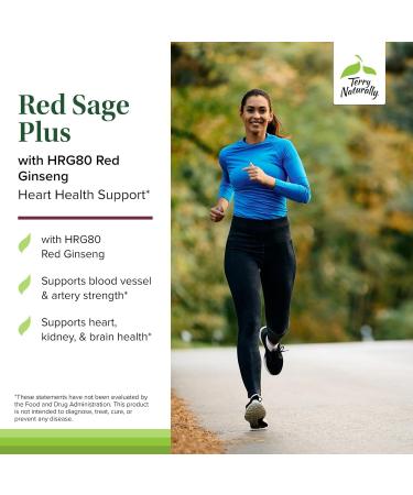 Terry Naturally Red Sage Plus - Herbal Supplement with HRG80 Red Ginseng - Muscle Energy Support for Heart Health - Aids Blood Flow & Circulation - 30 Capsules (30 Servings) - Buy Online on GoSupps.com