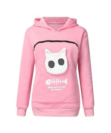 Women Long sleeve sweater hoodies with cats dog big bag cat bag sweater with zipper dog cat bag bag sweatshirt sweater hoodie women warm long -sleeved shirt cat sweater pink xxl