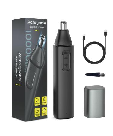 Nose Hair Trimmer for Men 10000 RPM Black 360 Rotating Dual-Blade Waterproof Nose Clippers No Pull Precision Cutting for Ear and Eyebrows USB Rechargeable Easy to Clean Style-b