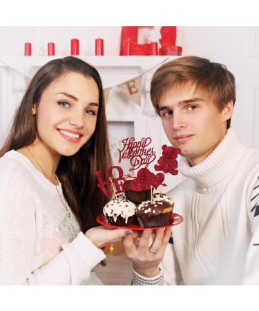 Valentine's Day Cupcake Toppers 12pcs Red Glitter Happy Valentines Day Cake Topper Love Heart Valentine Cupcake Picks for Valentine Theme Party Wedding Engagement Cake Decorations A7AXZTCQ - Buy Online on GoSupps.com