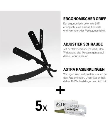 Anymale Black Edition Classic Razor Set | Men's Beard Knife with 10 Astra Blades & Travel Etui - Perfect for Beginners and Barbers - Buy Online on GoSupps.com