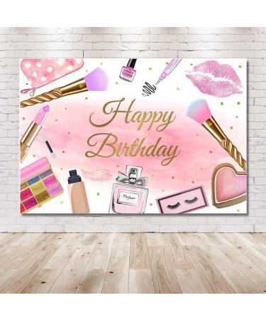 8x6ft Pink Glamour Makeup Spa Happy Birthday Backdrop for Girls and Women - Cosmetics Beauty Photography Background for Party Decoration and Photo Booth Props by MEHOFOND - Buy Online on GoSupps.com