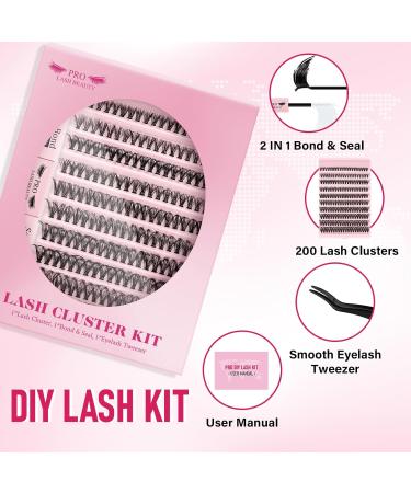 PRO DIY Eyelash Extension Kit - 200 PCs 40D Cluster Lashes Adhesive & Applicator for Easy Application | Entry-Level DIY Lash Kit - Buy Online on GoSupps.com