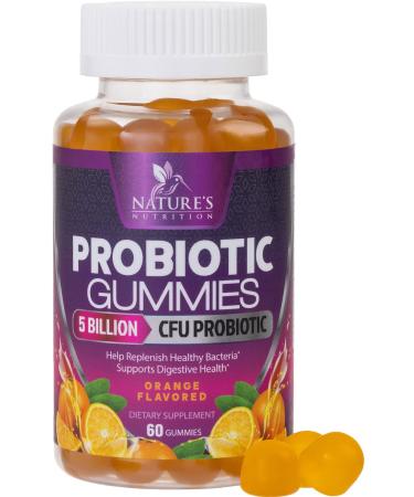 Daily Probiotic Gummies Extra Strength, 5 Billion CFU Probiotics for Men and Women, Digestive Health, Immune Support, Gluten Free, Non-GMO, Natural Orange Flavor by Nature's Nutrition - 60 Gummies 60 Count (Pack of 1)