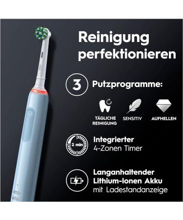 Oral-B Pro 3 3000 Electric Toothbrush with 2 Cross Action Brushes - 3 Modes & 360 Pressure Control | Ideal Gift for Men & Women - Blue - Buy Online on GoSupps.com