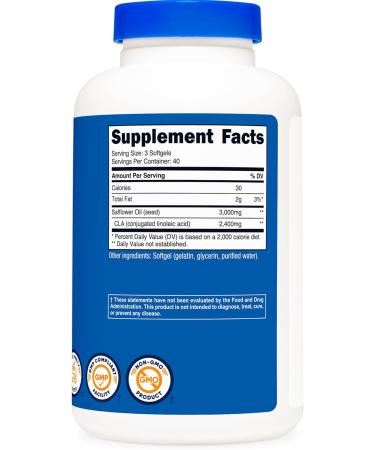 Nutricost CLA (Conjugated Linoleic Acid) 2 400mg 120 Softgels - Gluten Free Non-GMO 800mg Per Softgel 120 Count (Pack of 1) - Buy Online on GoSupps.com
