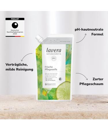 Lavera Organic Lime & Lemongrass Liquid Soap Refill Bags - Vegan Mild Cleaning pH-Neutral 6 x 500ml - Ideal for Sensitive & Dry Skin - Buy Online on GoSupps.com