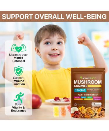 Lions Mane Mushroom Gummies Supplement Blend Organic Reishi Cordyceps & More Boosts Energy Memory Immunity - 80 Gummies (1) - Buy Online on GoSupps.com