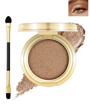 Single Gold Shimmer Eyeshadow Pearl Glitter Eye Shadow Palette with Brush Shimmery Illuminating Finish Long Lasting Waterproof Cream Eyeshadow High Pigmented Ultra-Blendable Sparkly Eye Makeup-06 06# Bronze Gold