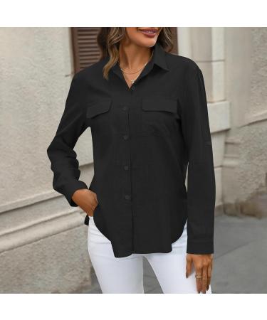Womens Summer Cotton Linen Loose Blouse Dandelion Tops Ladies Vintage T Shirts Casual Holiday Vacation Long Sleeve Tunic Top V-Neck Plus Size Tees 1861-qppoj-f-black L - Buy Online on GoSupps.com