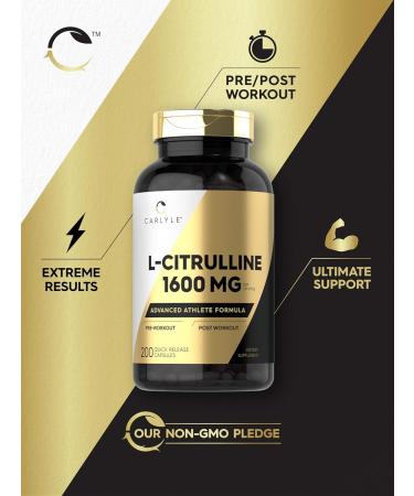 Carlyle L-Citrulline Capsules 1600mg | 200 Count | Non-GMO Gluten Free Supplement for Advanced Athletes - Buy Online on GoSupps.com