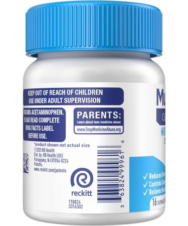 Mucinex Children's Mighty Chews Cold and Flu Medicine Easy to Dose Children's Acetaminophen & Dextromethorphan Kids Cough Medicine Ages 6+ Mixed Berry Flavor 16 Medicated Chewable Tablets Day 16 Count (Pack of 1) - Buy Online on GoSupps.com