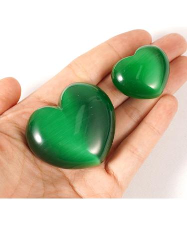 Green Cat's Eye Crystal Heart Shape Healing Stones - 2Pcs Set for Reiki Meditation Therapy and Birthday Gift - Buy Online on GoSupps.com