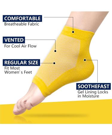 Moisturizing Gel Heel Socks - 2 Pairs for Cracked Feet Care | Night Treatment for Dry Heels | Spa Socks for Men & Women - Yellow Regular - Buy Online on GoSupps.com