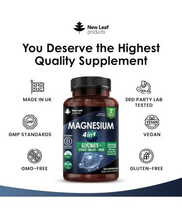 High Strength Magnesium Glycinate 4-in-1 Complex 2000mg - 120 Vegan Capsules, UK Made - Buy Online on GoSupps.com