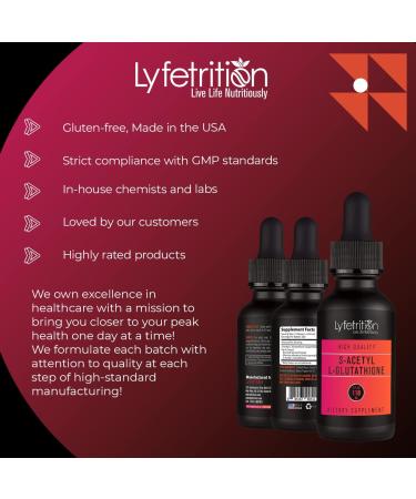 Lyfetrition S-Acetyl L-Glutathione 98mg 4 Oz Liquid 220 Servings Made in USA Quick Absorption Quality Potent Ingredients Third-Party Tested Non-GMO GMP Certified Cruelty-Free Products - Buy Online on GoSupps.com