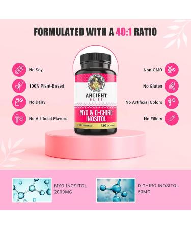 Ancient Bliss Myo & D-Chiro Inositol Supplement 40:1 Ratio - Ovarian Support & Menstrual Cycle Regulation - 2050mg, 120 Vegan Capsules - Buy Online on GoSupps.com
