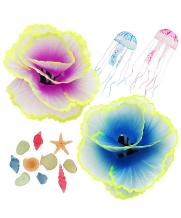Cayway aquarium decoration Artificial coral 2 pieces of shining effect coral 2 pieces of artificial jellyfish 10 pieces of bright effect. Random color mussels for aquarium - Buy Online on GoSupps.com