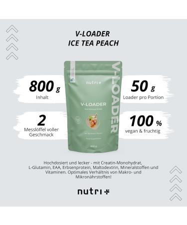 Post-Workout Shake V-Loader - Vegan Muscle Building Supplement - 800g Ice Tea Peach Powder with EAA & Creapure - Optimal Protein Recovery - Buy Online on GoSupps.com