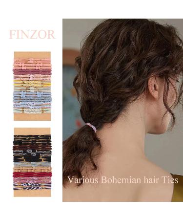 FINZOR 40Pcs Bohemian Morandi Hair Ties Set - Elastic Bracelets for Women - Ideal for Thick Hair and Ponytails - Mother's Day Gift - Colorful - Buy Online on GoSupps.com