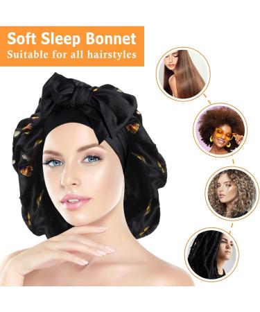Arqumi Satin Sleeping Bonnet - Adjustable Large Satin Sleep Cap with Butterfly Pattern in Black - Buy Online on GoSupps.com