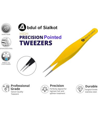 Abdul of Sialkot Pointed Tweezers - Precision Ingrown Hair & Blackhead Removal Tool - Yellow - Buy Online on GoSupps.com