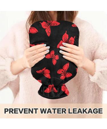 Red Butterflies Hot Water Bottle with Cover - 1L BPA-Free Warm-Up Bag for Pain Relief & Therapy | Small Size for Back Pain Relief - Buy Online on GoSupps.com