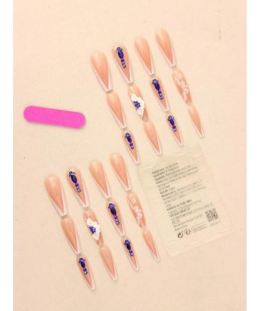 24pcs Gel Flowers Coffin Fake Nail Blue Rhinestone Gel Flowers Press on Nails Trendy Gel Flowers Coffin Nails Luxurious Nails Acrylic Nails Fake Nails For Women Girls - Buy Online on GoSupps.com