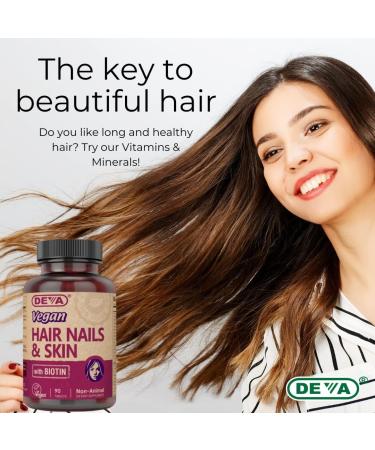 DEVA Vegan Hair, Nails & Skin Supplement - 90 Tablets | 500 mcg Biotin - Buy Online on GoSupps.com