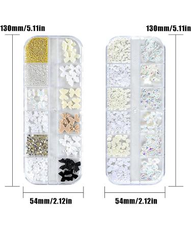3D Nail Charms 2 Boxes Multi-Shape Aurora Bow Butterfly Flower Nail Art Charms Nail Pearls Rhinestone Caviar Beads Crystal Nail Gems for Nail Art Decoration DIY Crafts (A) - Buy Online on GoSupps.com