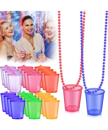 48 Packs Halloween Necklaces Shot Glass Bachelorette Shot Glasses Cups Birthday Necklace Bride Plastic Shot Glass on Beaded Necklace for Christmas Party 6 Colors()