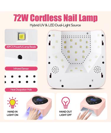 UV LED Nail Lamp 72W - Cordless Rechargeable Gel Nail Dryer with 5 Timers & Auto Sensor | Fast Curing Professional Nail Lamp (Pink - Buy Online on GoSupps.com