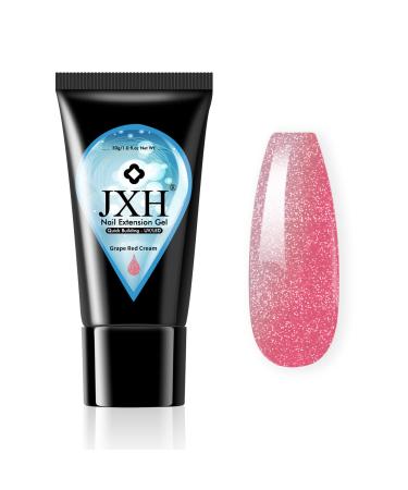 JXH Glitter Poly Nail Extension Gel, 30ML Grape Red Poly Nail Gel Glitter Trendy Nail Art, Professional Technician Nail Salon Easy DIY at Home for Beginner, Transparent Nude Nail Builder Gel Grape Red Cream