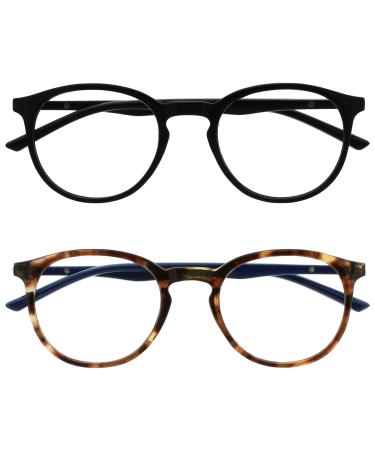 Opulize met reading glasses 2 Pack slim round frame spring hinges scratch-resistant black brown men women rr60-12 +3.50 black / brown tortoisy with dark blue arms +3.50 dioptries