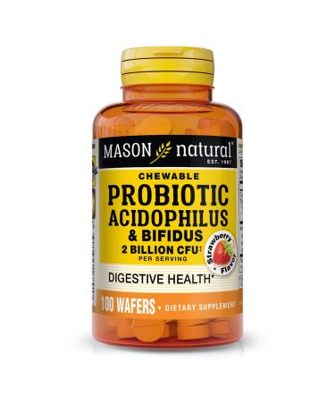 MASON NATURAL Probiotic Acidophilus with Bifidus 50 Day Supply Supports Healthy Normal Digestion Strawberry Flavor 100 Chewable Wafers Strawberry 100 Count (Pack of 1)