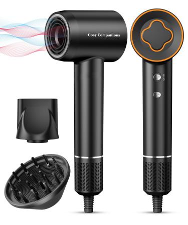 Hair Dryer - 150000 RPM High-Speed Brushless Motor Negative Ionic Blow Dryer for Fast Drying Low Noise Thermo-Control Hair-Dryer-with-Diffuser and Nozzle Black