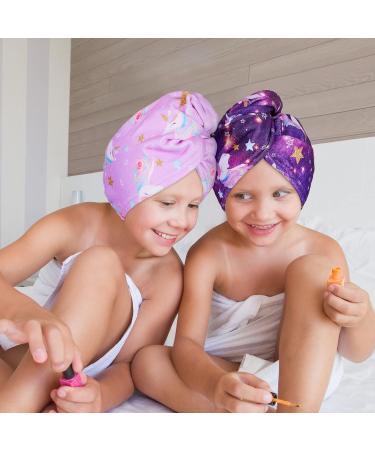 FIOBEE Kids Microfiber Hair Towel Wrap Set, Pack of 2 Purple - Rapid Drying, Absorbent Hair Turbans for Girls with Long Curly Hair - Buy Online on GoSupps.com
