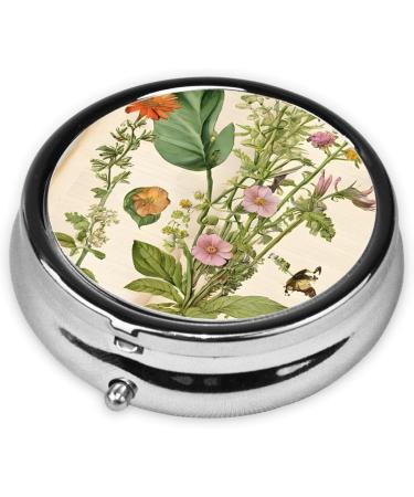 Floral in The Old Book Round Pill Box - 3 Compartment Mini Decorative Travel Medicine Organizer - Buy Online on GoSupps.com