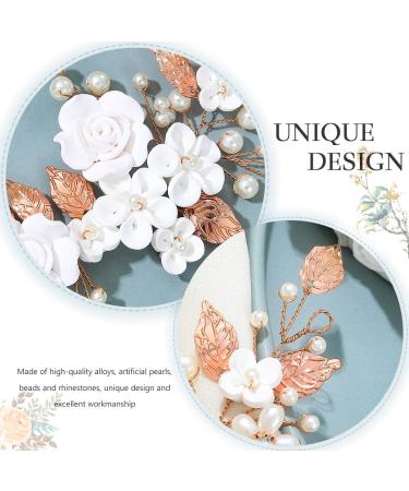 Vakkery Flower Bridal Hair Vine - Rose Gold Pearl Hair Accessories & Headband for Women & Girls - Buy Online on GoSupps.com
