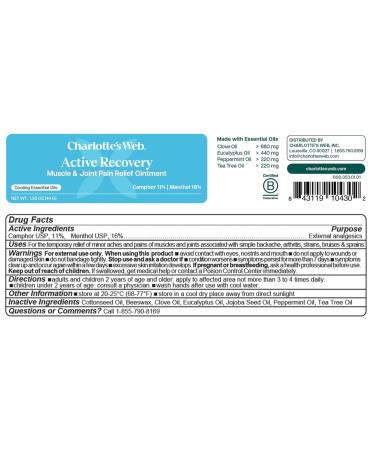 Charlotte's Web Active Recovery Muscle & Joint Relief Ointment 1.55oz - Buy Online on GoSupps.com