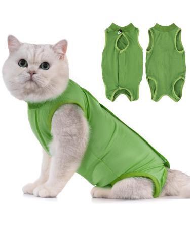 Avont Katzenbody after op recovery suit clothing modal recovery castration spay weaning leakage protection suit for cat abdominal wounds or skin diseases-L-green green L