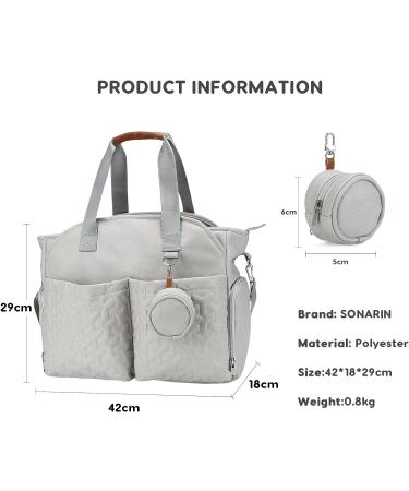 SONARIN Multifunctional Stylish Baby Nappy Changing Tote Bag - Large Capacity Waterproof Satchel Messenger Bag for Travel - Grey - Buy Online on GoSupps.com
